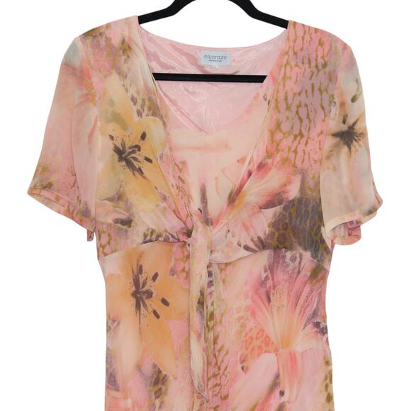 Vintage Edwardline Front Tie Italian Midi Dress Peach Pink Size 10 - Picture 3 of 7